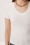 2’li Paket V Yaka Basic Örme T-shirt KAHVERENGİ KEMİK LDZ0068