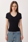 2’li Paket V Yaka Basic Örme T-shirt SİYAH KEMİK LDZ0068