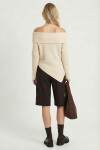Açık Omuzlu Asimetrik Oversize Triko Kazak KREM LDP0090