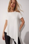 Asimetrik Örme T-shirt BEYAZ LEN0005