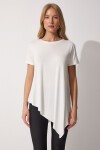 Asimetrik Örme T-shirt BEYAZ LEN0005