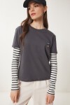 Ayıcık İşlemeli Pamuklu Örme T-shirt ANTRASİT LCR0029