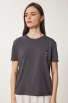 Ayıcık İşlemeli Pamuklu Örme T-shirt ANTRASİT LCR0029