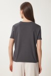 Ayıcık İşlemeli Pamuklu Örme T-shirt ANTRASİT LCR0029