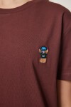Ayıcık İşlemeli Pamuklu Örme T-shirt KAHVERENGİ LCR0029