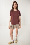 Ayıcık İşlemeli Pamuklu Örme T-shirt KAHVERENGİ LCR0029