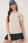 Ayıcık İşlemeli Pamuklu Örme T-shirt KREM LCR0029