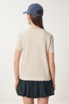 Ayıcık İşlemeli Pamuklu Örme T-shirt KREM LCR0029