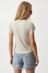 Bisiklet Yaka Kısa Kollu Basic Sandy T-shirt KREM LEN0002