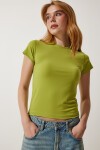 Bisiklet Yaka Kısa Kollu Basic Sandy T-shirt YAĞ YEŞİLİ LEN0002