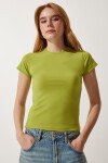 Bisiklet Yaka Kısa Kollu Basic Sandy T-shirt YAĞ YEŞİLİ LEN0002
