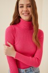 Boğazlı Fitilli Likralı Kazak CANLI PEMBE LDD0033
