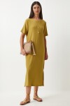 Bol Uzun Yazlık Örme Elbise YAĞ YEŞİLİ LDZ0002