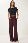 Büzgülü Çapraz Kemerli Örme Pantolon BORDO LCR0112
