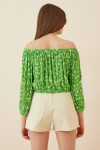Çiçekli Carmen Yaka Crop Bluz YEŞİL LBZ0001