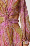 Desenli Cut Out Detaylı Şifon Elbise PEMBE SARI LFG0092