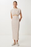 Desenli Cut Out Detaylı Viskon Elbise KREM BEYAZ LDP0073