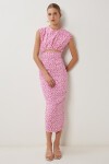 Desenli Cut Out Detaylı Viskon Elbise PEMBE BEYAZ LDP0073
