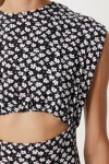 Desenli Cut Out Detaylı Viskon Elbise SİYAH BEYAZ LDP0073
