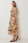 Desenli Midi Şifon Elbise CAMEL BEJ LFG0079