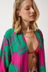 Desenli Viskon Kimono YEŞİL PEMBE LEN0004