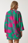 Desenli Viskon Kimono YEŞİL PEMBE LEN0004