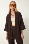 Dokulu Oversize Örme Kimono Takım KAHVERENGİ LBY0041