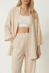 Dokulu Oversize Örme Kimono Takım KREM LBY0041