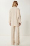 Dokulu Oversize Örme Kimono Takım KREM LBY0041