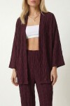 Dokulu Oversize Örme Kimono Takım MÜRDÜM LBY0041