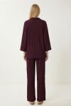 Dokulu Oversize Örme Kimono Takım MÜRDÜM LBY0041