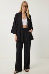 Dokulu Oversize Örme Kimono Takım SİYAH LBY0041