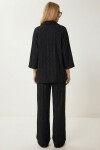 Dokulu Oversize Örme Kimono Takım SİYAH LBY0041
