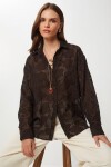 Dokulu Transparan Oversize Dokuma Gömlek ACI KAHVE LCI0066