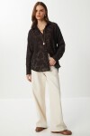 Dokulu Transparan Oversize Dokuma Gömlek ACI KAHVE LCI0066