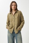 Dokulu Transparan Oversize Dokuma Gömlek ZEYTİN YEŞİLİ LCI0066