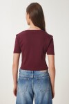 Düğmeli Basic Örme Bluz BORDO LCR0052
