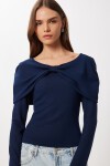 Fiyonk Detaylı Örme Bluz LACİVERT LFW0013