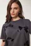 Fiyonklu Pamuklu Örme T-shirt ANTRASİT LCR0028