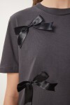 Fiyonklu Pamuklu Örme T-shirt ANTRASİT LCR0028