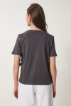 Fiyonklu Pamuklu Örme T-shirt ANTRASİT LCR0028