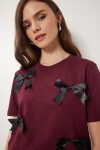 Fiyonklu Pamuklu Örme T-shirt BORDO LCR0028