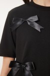 Fiyonklu Pamuklu Örme T-shirt SİYAH LCR0028