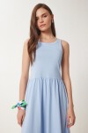 Halter Yaka Basic Yazlık Örme Elbise GÖK MAVİ LCR0053