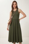 Halter Yaka Basic Yazlık Örme Elbise KOYU HAKİ LCR0053