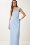 Halter Yaka Midi Dokuma Elbise GÖK MAVİ LFK0005