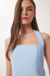 Halter Yaka Midi Dokuma Elbise GÖK MAVİ LFK0005