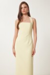 Halter Yaka Midi Dokuma Elbise SARI LFK0005