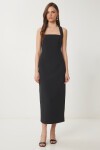 Halter Yaka Midi Dokuma Elbise SİYAH LFK0005