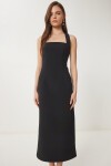 Halter Yaka Midi Dokuma Elbise SİYAH LFK0005